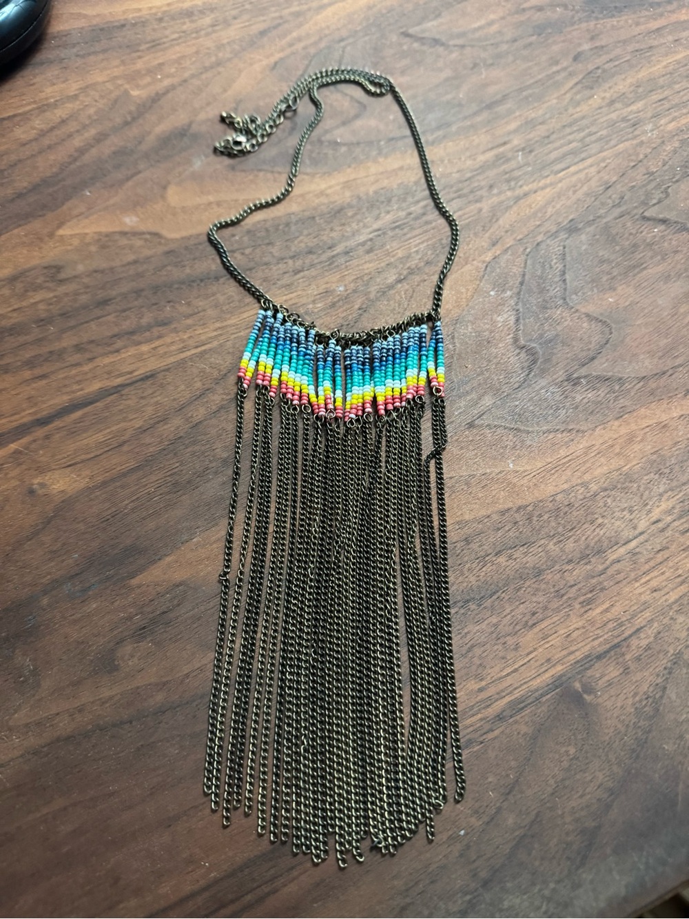 Boho Bronze Toned Beaded Tassel Necklace *READ*